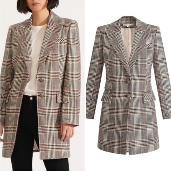 Veronica Beard Coat Reece Wool In Petrol Houndstooth Multi